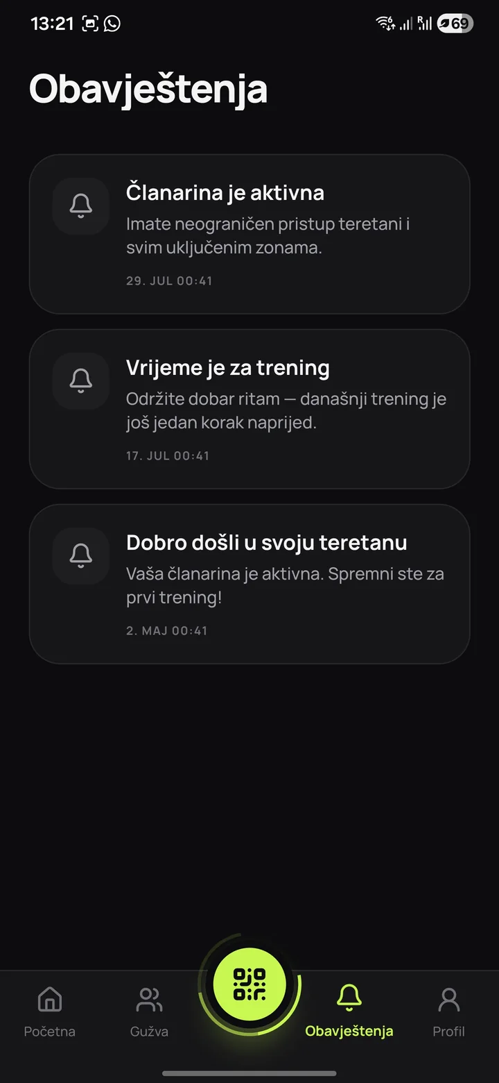 Obavještenja u InoGym mobilnoj aplikaciji