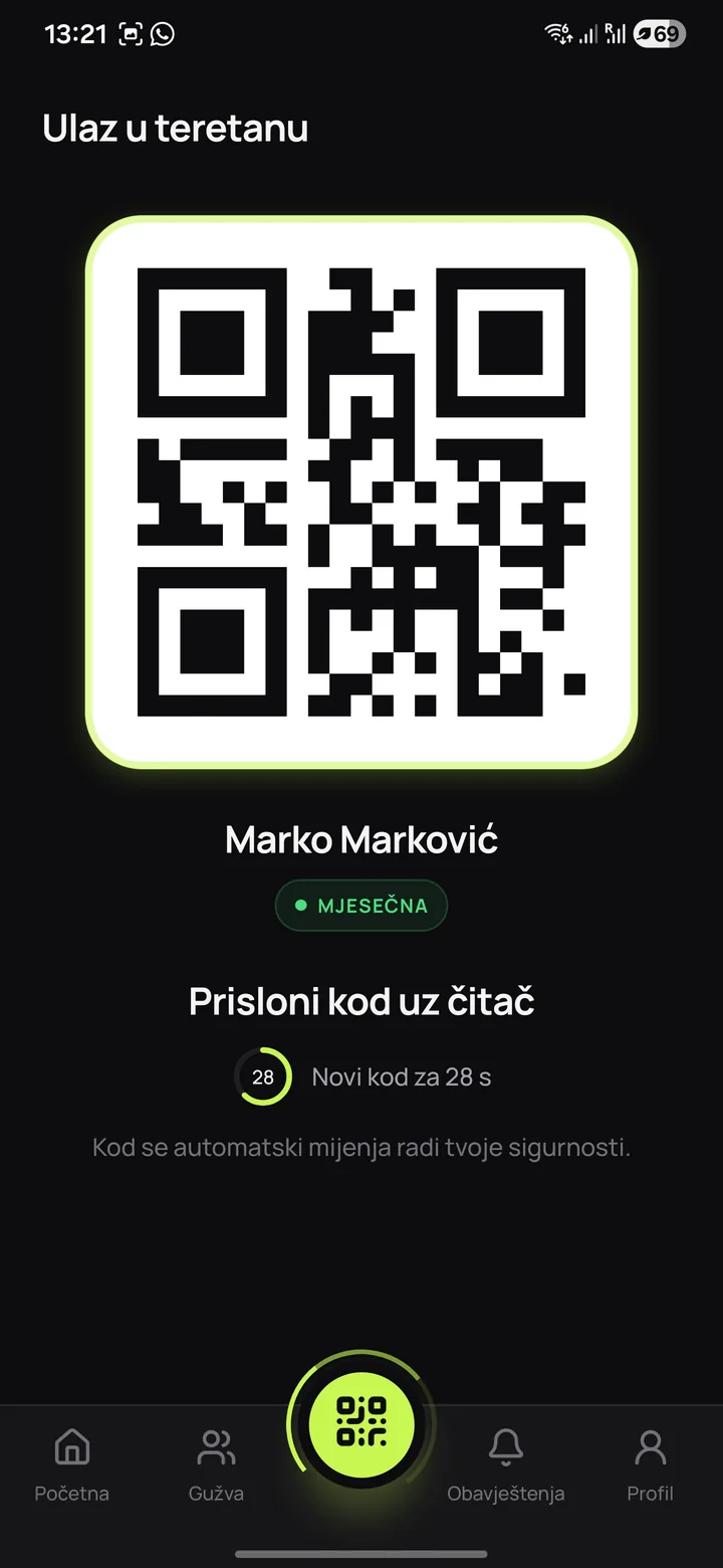 QR kod za ulazak u teretanu u InoGym mobilnoj aplikaciji