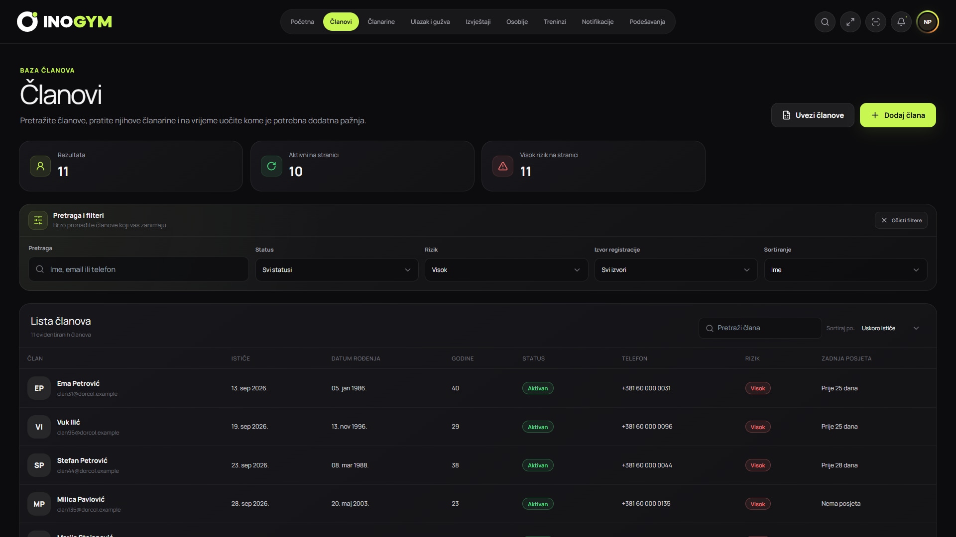 Member list filtered by high churn risk